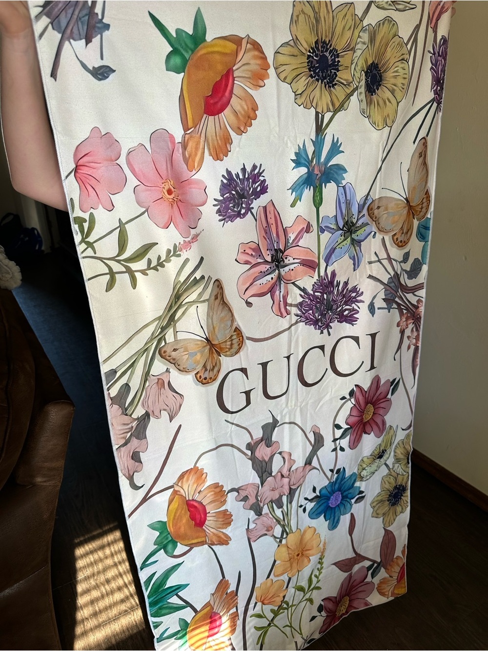 Gucci Floral Print Beach Towel in White with Multicolor Blooms